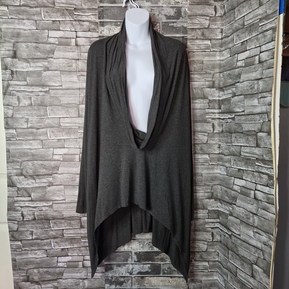 Michael Stars Long Sleeve Asymmetrical Poncho Grey Oversized Drape Cowlneck OS
